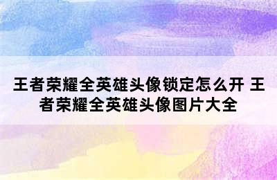 王者荣耀全英雄头像锁定怎么开 王者荣耀全英雄头像图片大全